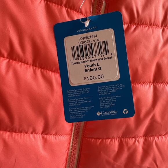 New Columbia Down Coat Hooded Tumble Rock™ Down Girl’s Large Pink Winter Jacket - Picture 3 of 11
